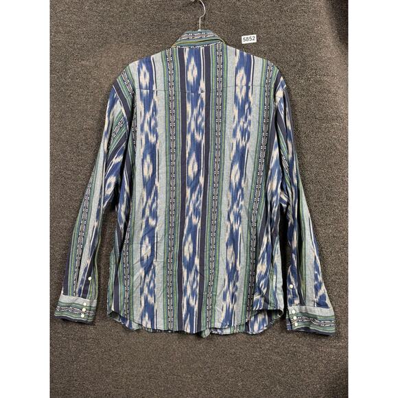 Polo Ralph Lauren Shirt Mens XL Blue Green Ikat Stripe Button Up Western Casual - Picture 2 of 8